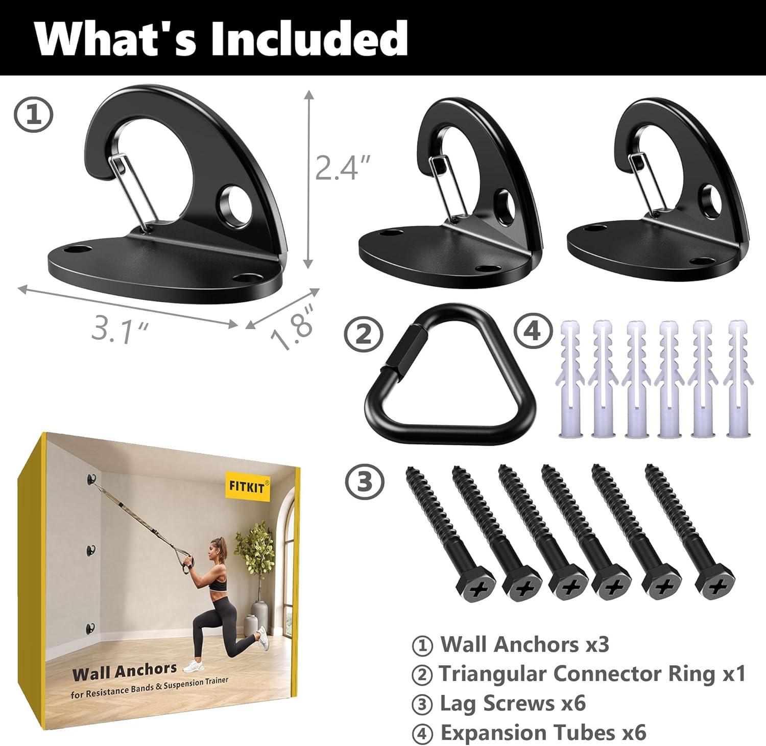 imageFITKIT 3Pack Resistance Band Wall Anchor Set No Weld Wall Mount for Exercise Bands ampamp Suspension Straps Compact Strength Training Kit for Home Gym Workouts ampamp Physical Therapy