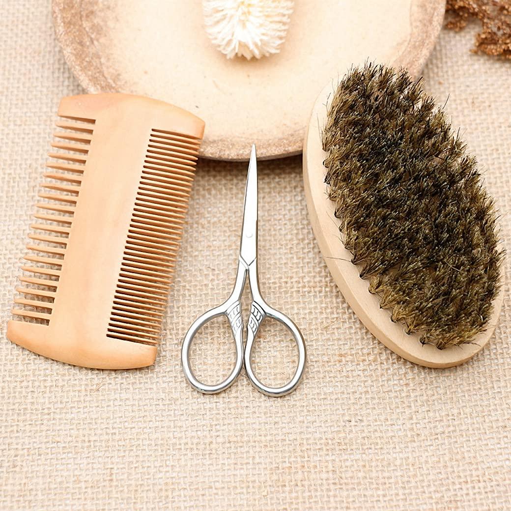imageHair Dough Beard Brush ampamp Comb Scissors Set for Men Set Includes Soft Boar Bristle Brush Bamboo Wide Tooth Comb and Mustache Trimming Scissors Straighten ampamp Soften Your Beard1 Sets