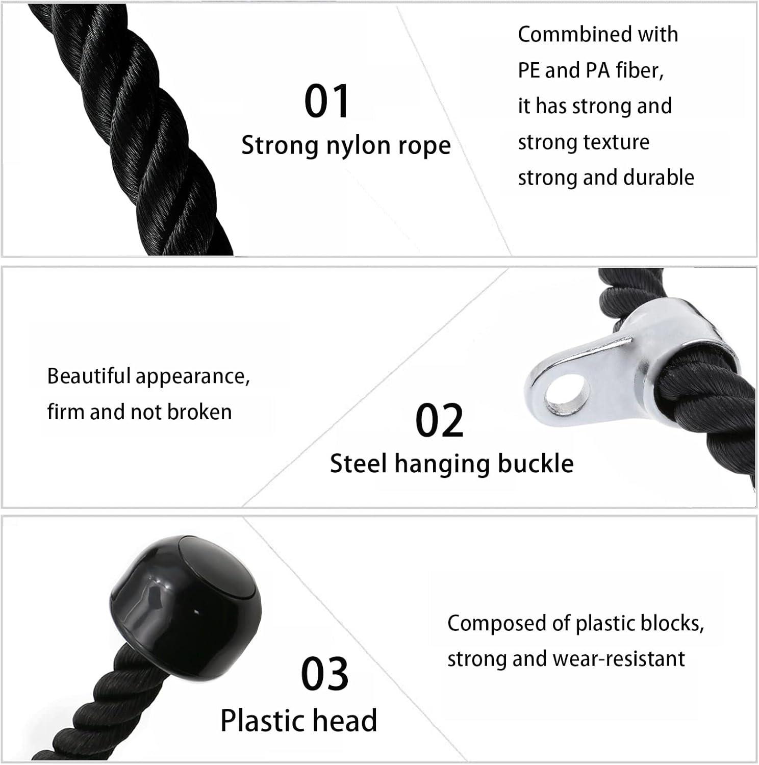 imageUpgrades Tricep Rope LAT Pull Down Cable Attachment 27 inches Exercise Machine Attachments Pulley System Gym Workout Rope