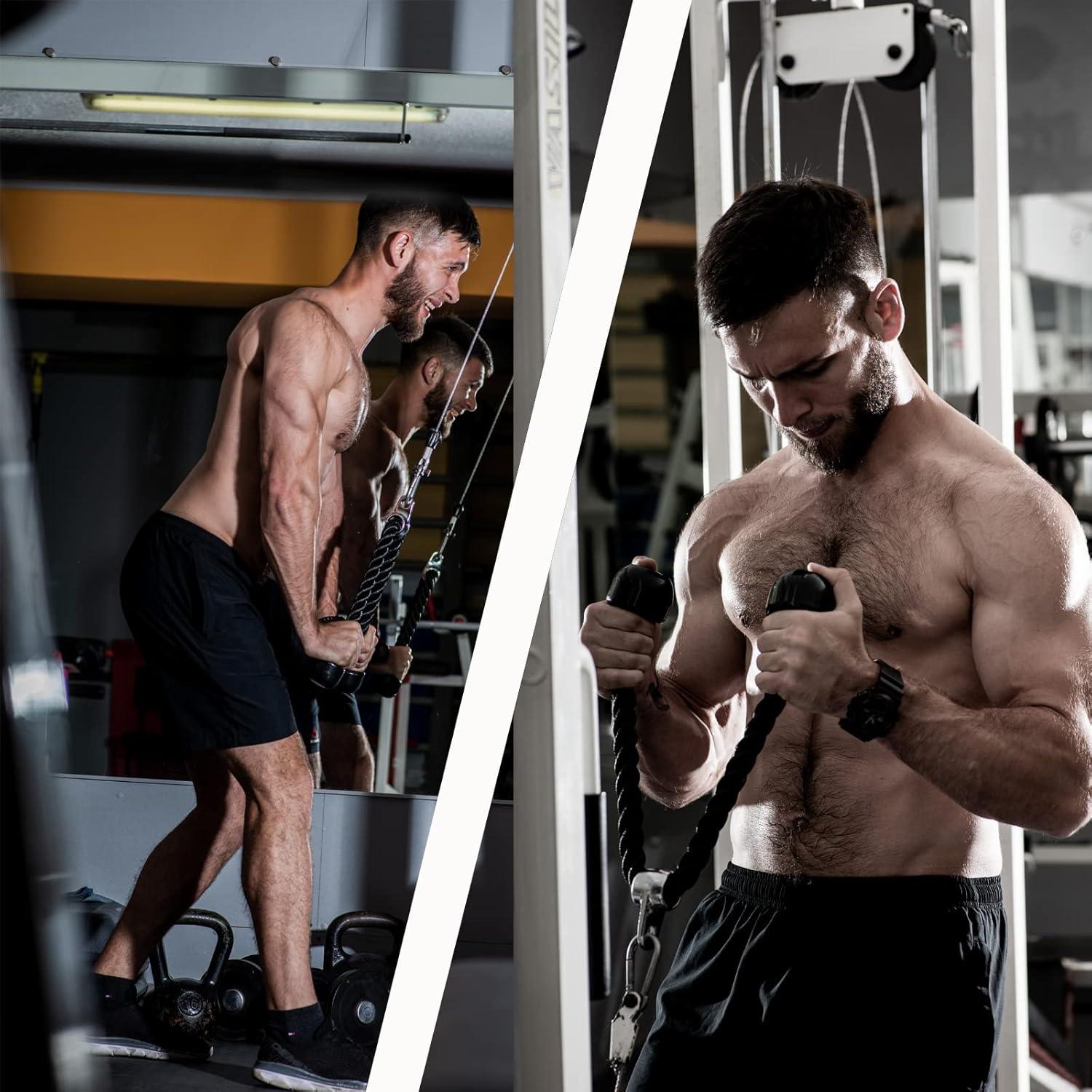 imageUpgrades Tricep Rope LAT Pull Down Cable Attachment 27 inches Exercise Machine Attachments Pulley System Gym Workout Rope