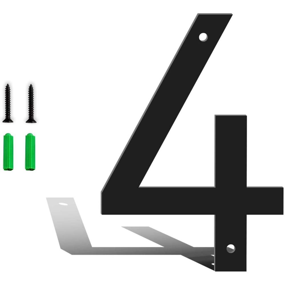 image3 Inch Metal House Numbers for Outside Black Coated Finished Metal Address Letters for Outdoor Signs Modern Mailbox Numbers for Home Street Garden Garage and Gate Letter ANumber 4
