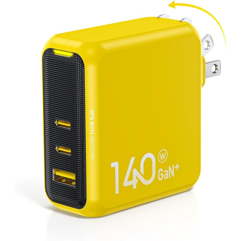 imageAOHI 100W USB C Charger GaN 2 Port Type C PD Wall Charger Foldable Power Adapter with 4ft USB C LED Display Cable for MacBook ProAir iPad Pro iPhone 15141312 Galaxy Laptops BlackYellow