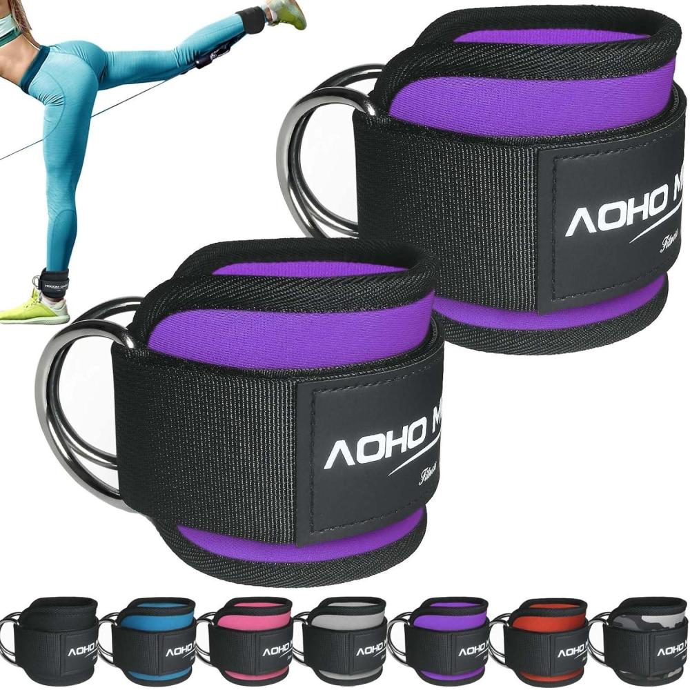 imageAnkle Strap for Cable Machine Attachments Gym Accessories for Women and Men Neoprene Ankle Cuffs for glute Kickback Leg Workouts ande Booty Hip Abductors ExercisePurple  Pair