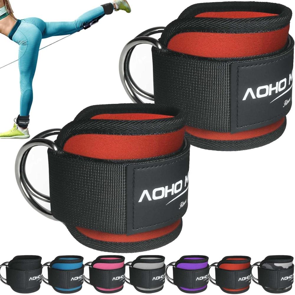 imageAnkle Strap for Cable Machine Attachments Gym Accessories for Women and Men Neoprene Ankle Cuffs for glute Kickback Leg Workouts ande Booty Hip Abductors ExerciseRed Pair
