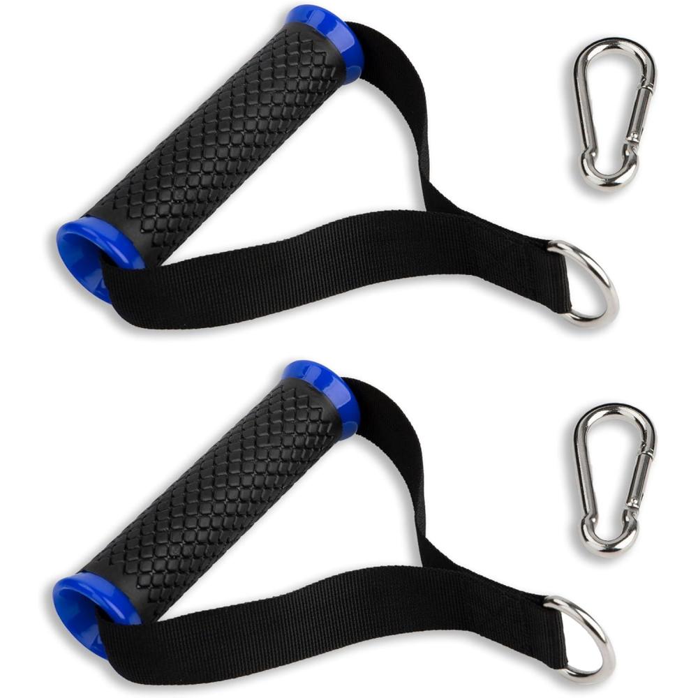 imageUltra Heavy Duty Exercise Handles Cable Handles Gym Equipment Attachment Double DRing Grips Encrypted Webbing Red Edge Design NonSlip Comfort GripsBlue