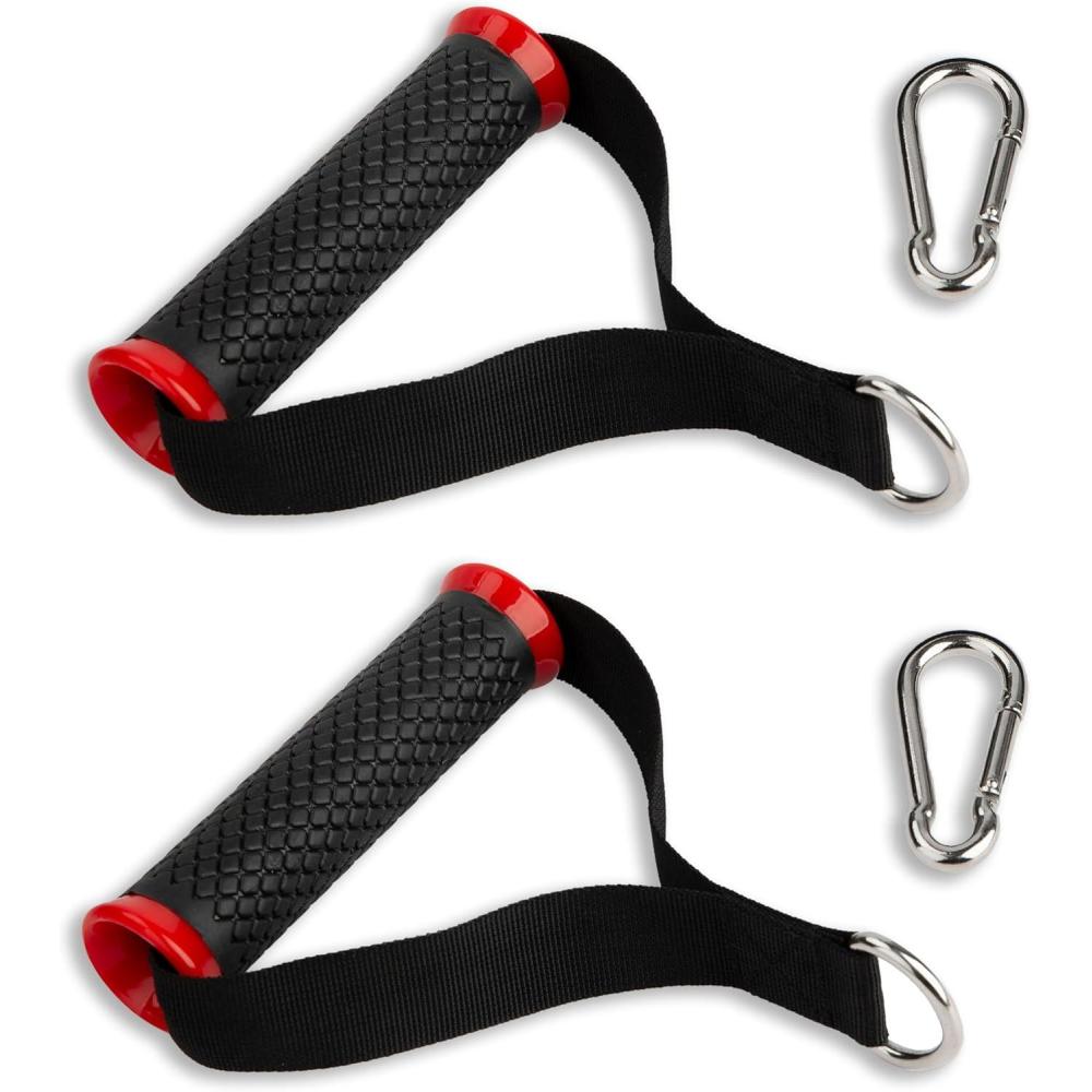 imageUltra Heavy Duty Exercise Handles Cable Handles Gym Equipment Attachment Double DRing Grips Encrypted Webbing Red Edge Design NonSlip Comfort GripsRed