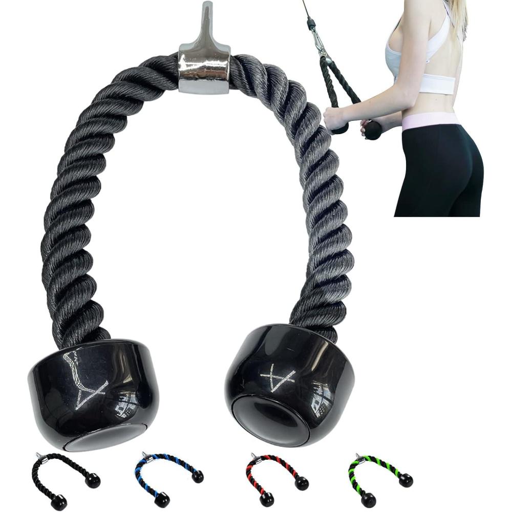 imageUpgrades Tricep Rope LAT Pull Down Cable Attachment 27 inches Exercise Machine Attachments Pulley System Gym Workout Rope