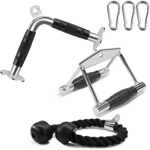 Cable Machine Attachment, LAT Pulldown Attachments, Home Gym Accessories, Triceps Pull Down Attachment(Double D Handle + TricepRope + Vshaped bar)
