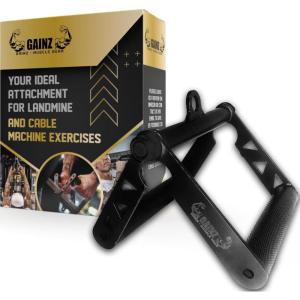 Gainz – V-Bar Cable Attachment/Landmine Handle for Barbell Landmine/Cable Machines (Foldable) – T Bar, Double D, Multi Grip