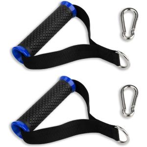 Ultra Heavy Duty Exercise Handles, Cable Handles Gym Equipment Attachment, Double D-Ring Grips, Encrypted Webbing, Red Edge Design Non-Slip Comfort Grips(Blue)
