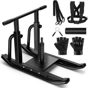 Weight Sled, Fitness Sled, Fitness Strength Training Sled,Adjustable Height Weight Training Sled,Heavy Duty Workout Sled for Building Muscle and Explosive Strength for 1″ and 2″ Weight Plates(Black Height Adjustable Straight Sled)