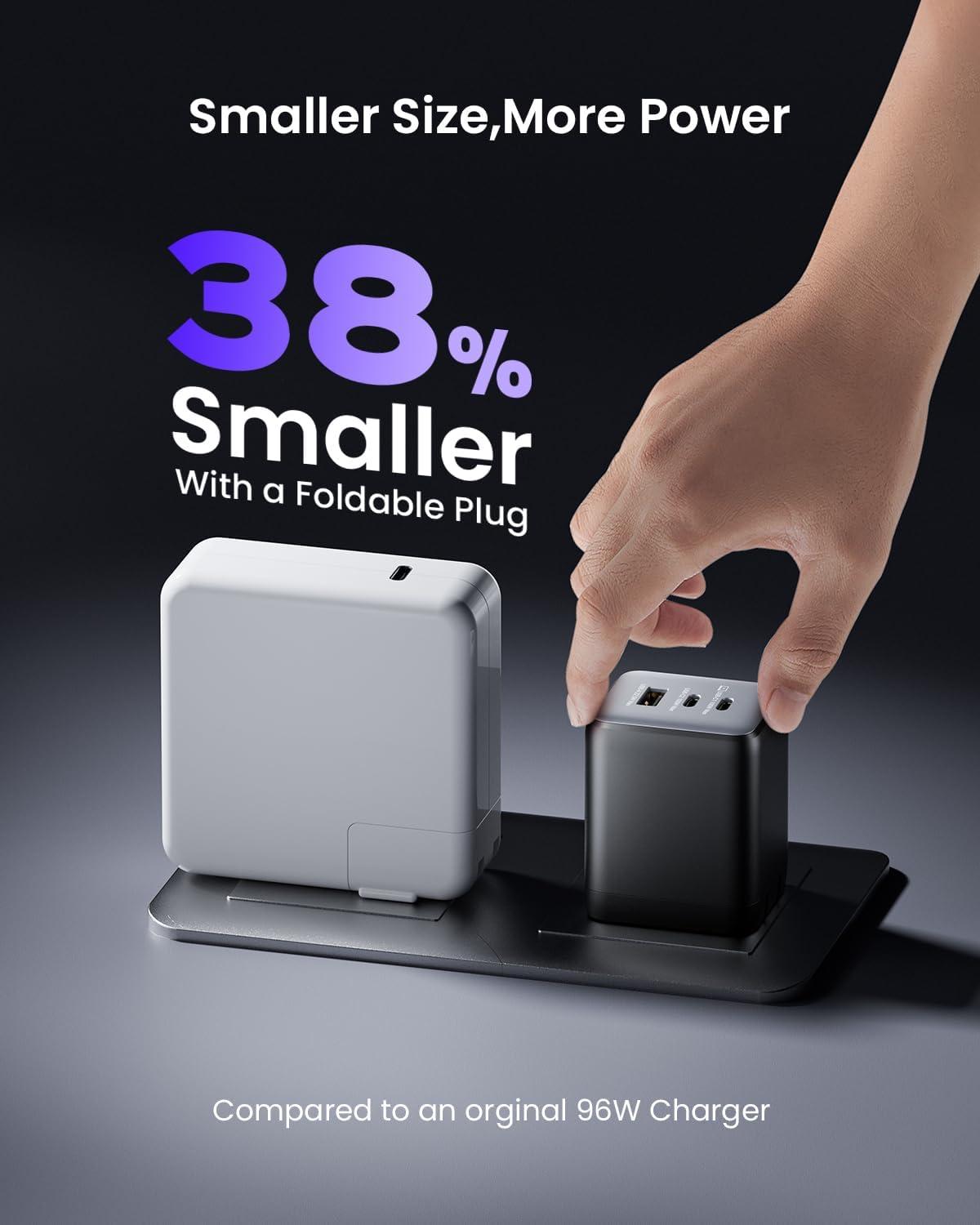 image100W USB C Charger Block Fast Wall GaN Charger 3Port Compact Foldable USB Power Adapter for MacBook ProAir Dell XPSiPad ProiPhone SeriesGalaxy S25S24and More