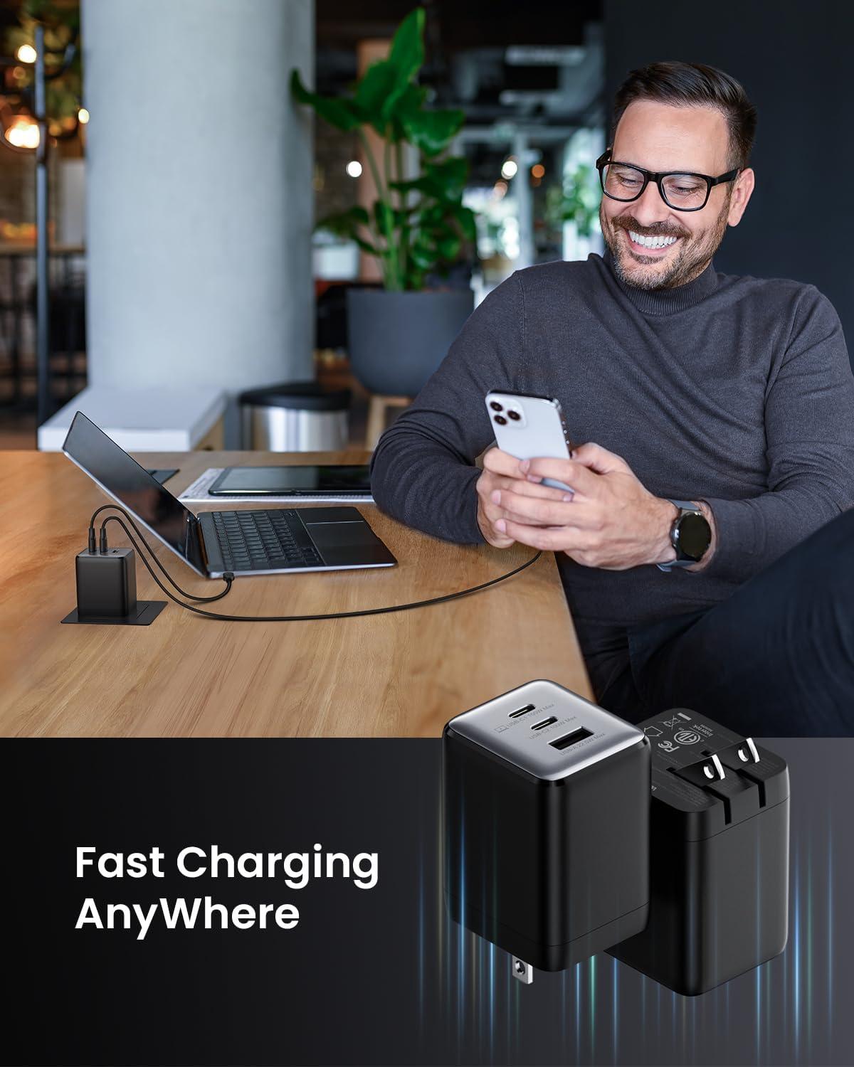 image100W USB C Charger Block Fast Wall GaN Charger 3Port Compact Foldable USB Power Adapter for MacBook ProAir Dell XPSiPad ProiPhone SeriesGalaxy S25S24and More