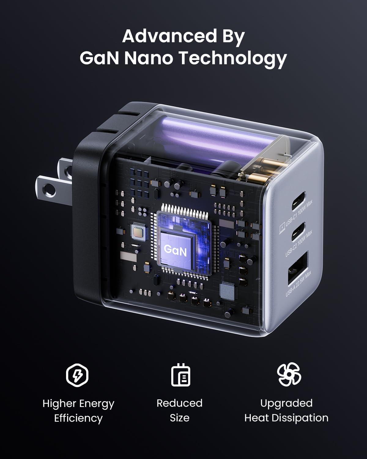 image100W USB C Charger Block Fast Wall GaN Charger 3Port Compact Foldable USB Power Adapter for MacBook ProAir Dell XPSiPad ProiPhone SeriesGalaxy S25S24and More