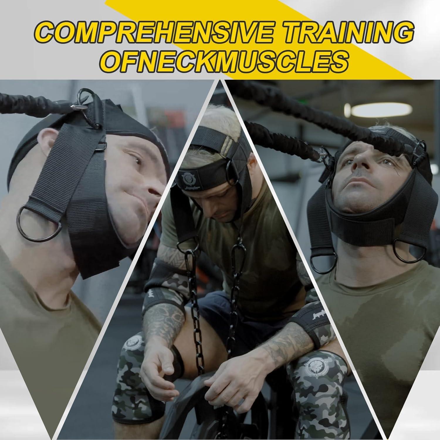 imageBlack Iron Neck Trainer Neck Harness Adjustable Neck Exerciser with 15lb Resistance Band for Core Strength Training