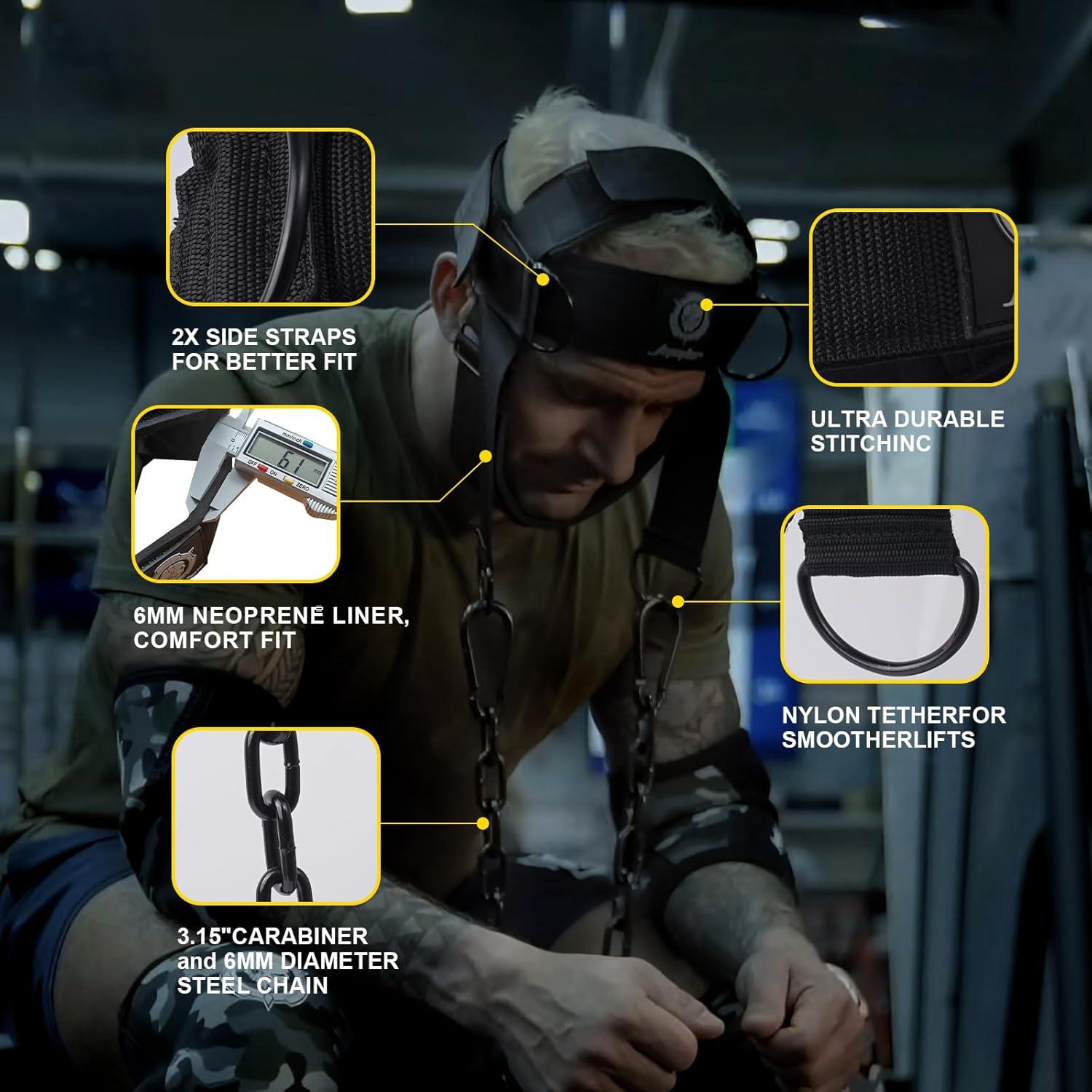 imageBlack Iron Neck Trainer Neck Harness Adjustable Neck Exerciser with 15lb Resistance Band for Core Strength Training