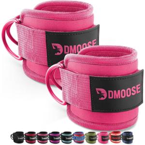 DMoose Ankle Strap for Cable Machine – One Size Fit with Premium Padding, Workout Kickback Ankle Cuffs, Ankle Bands for Working Out, Booty Workouts, Leg Extension, Hip Abductors & Lower Body Exercises(All Pink – Pair)
