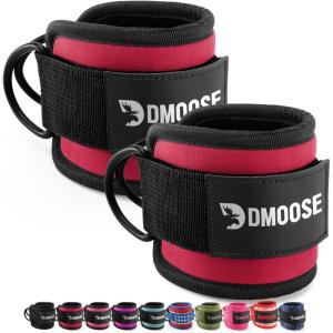 DMoose Ankle Strap for Cable Machine – One Size Fit with Premium Padding, Workout Kickback Ankle Cuffs, Ankle Bands for Working Out, Booty Workouts, Leg Extension, Hip Abductors & Lower Body Exercises(Red – Pair)