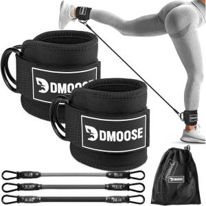 DMoose Ankle Strap for Cable Machine – One Size Fit with Premium Padding, Workout Kickback Ankle Cuffs, Ankle Bands for Working Out, Booty Workouts, Leg Extension, Hip Abductors & Lower Body Exercises(Ankle Straps + Tube Resistance Bands)