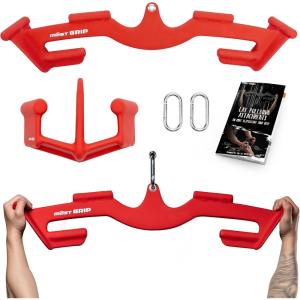 LAT Pull Down Bars Set, Triangular Stability LAT Pulldown Attachments with 8 Ergonomic Handles for Whole Back Training, Non-Slip Cable Machine Attachment for Gym Home Workout(Ruby Red)