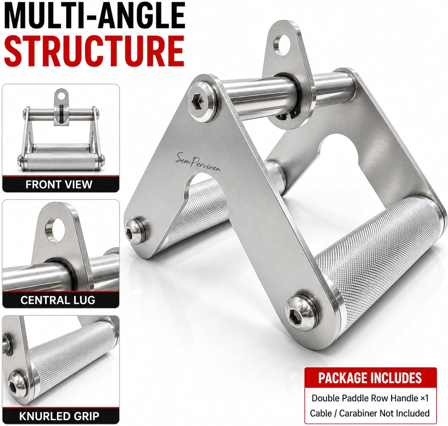 image:imageDouble D Row Handle Cable Attachment HeavyDuty Stainless Steel V Bar with NonSlip Aluminum Grips 4Grip Cable Machine Attachment for LAT Pulldown Seated Rows Back Shoulder amp Arm Workouts