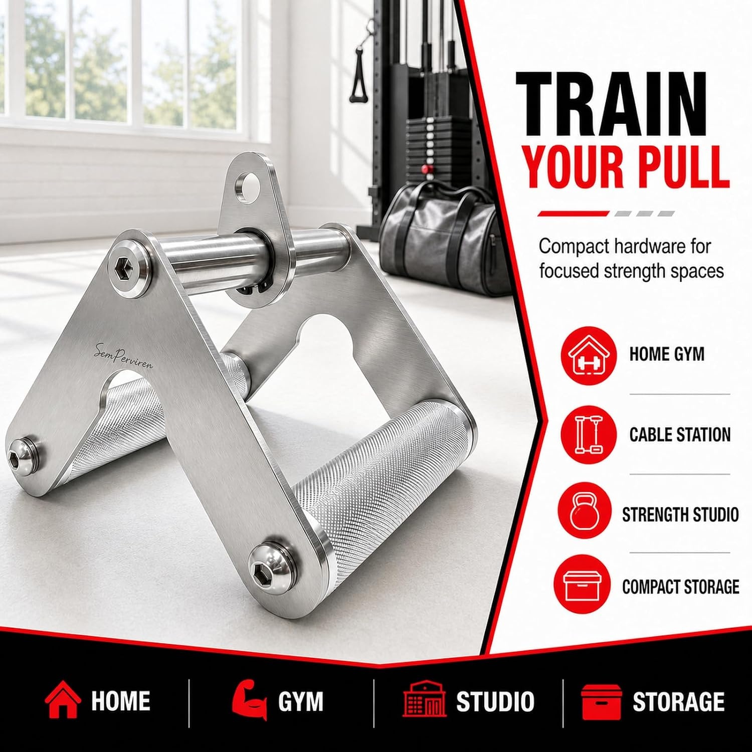 image:imageDouble D Row Handle Cable Attachment HeavyDuty Stainless Steel V Bar with NonSlip Aluminum Grips 4Grip Cable Machine Attachment for LAT Pulldown Seated Rows Back Shoulder amp Arm Workouts