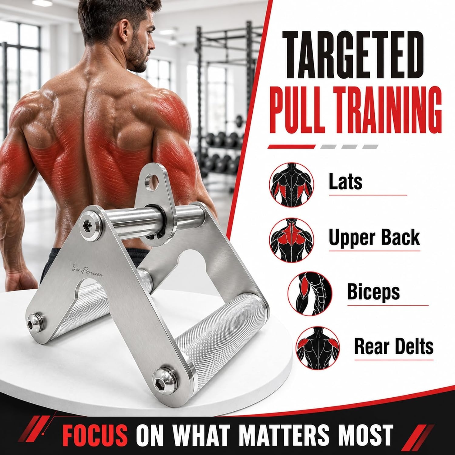 image:imageDouble D Row Handle Cable Attachment HeavyDuty Stainless Steel V Bar with NonSlip Aluminum Grips 4Grip Cable Machine Attachment for LAT Pulldown Seated Rows Back Shoulder amp Arm Workouts