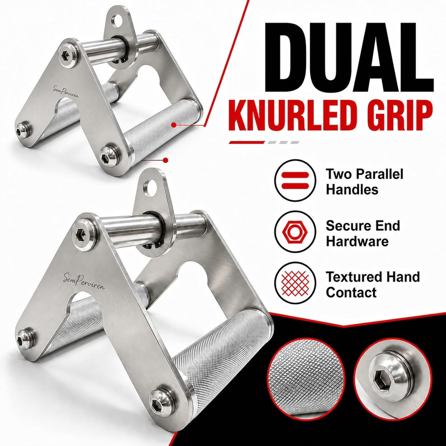 image:imageDouble D Row Handle Cable Attachment HeavyDuty Stainless Steel V Bar with NonSlip Aluminum Grips 4Grip Cable Machine Attachment for LAT Pulldown Seated Rows Back Shoulder amp Arm Workouts