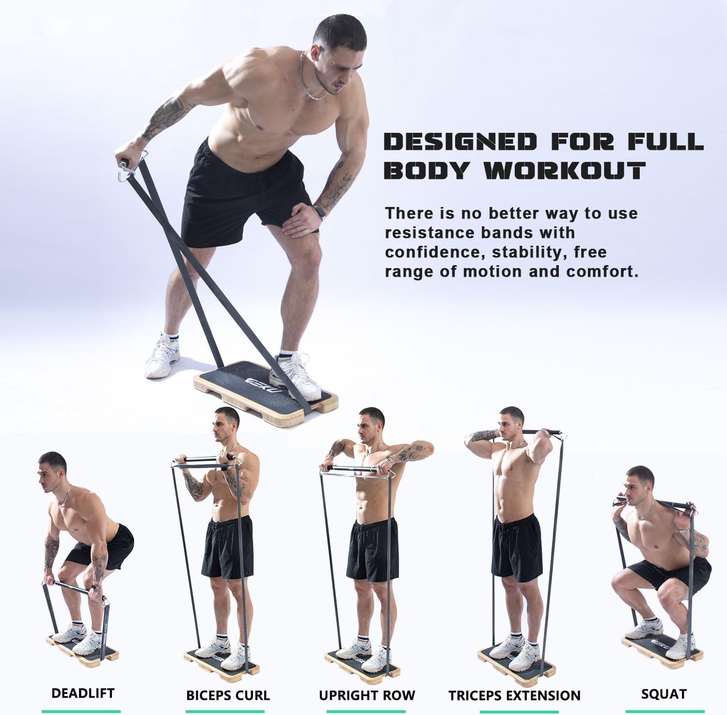 image:imageResistance Band Bar LengthAdjustable Detachable Heavy Duty Workout Bar for Resistance Band Training Core Muscle Training Home amp Ourdoor Workout Max Load 800 LbsResistance Band Bar5 Bands Set