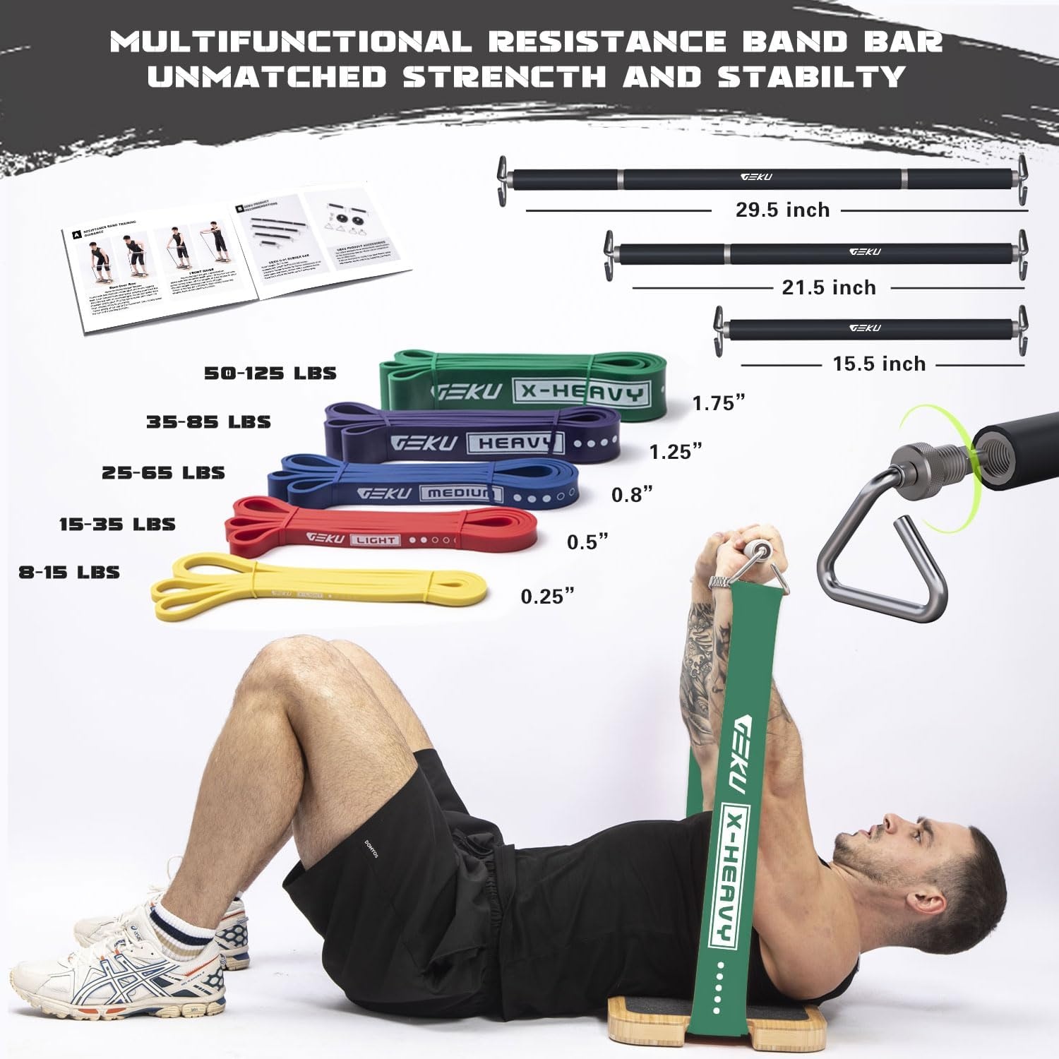 image:imageResistance Band Bar LengthAdjustable Detachable Heavy Duty Workout Bar for Resistance Band Training Core Muscle Training Home amp Ourdoor Workout Max Load 800 LbsResistance Band Bar5 Bands Set