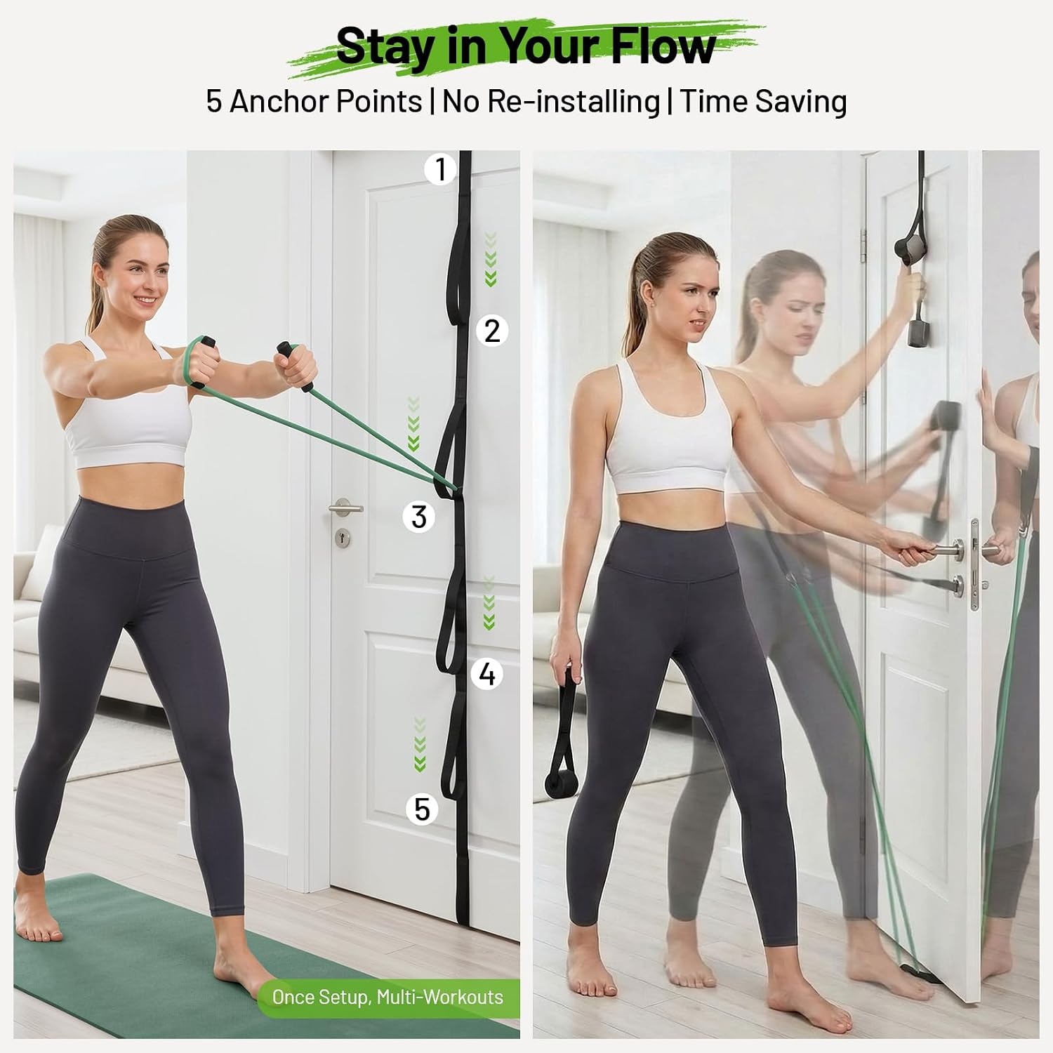 image:imageSlim Panda Door Anchor Strap for Resistance Bands2 Pcs Set Door Anchor StrapMesh Bag