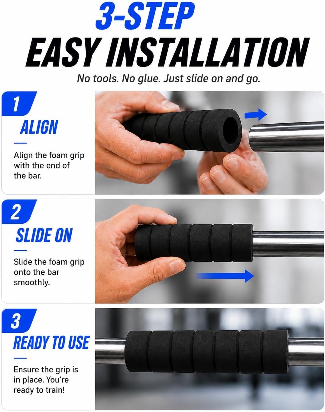 image:imageVANZACK 3Pcs Pull Up Bar Grips 84in Foam Grip Tubing NonSlip Bar Covers