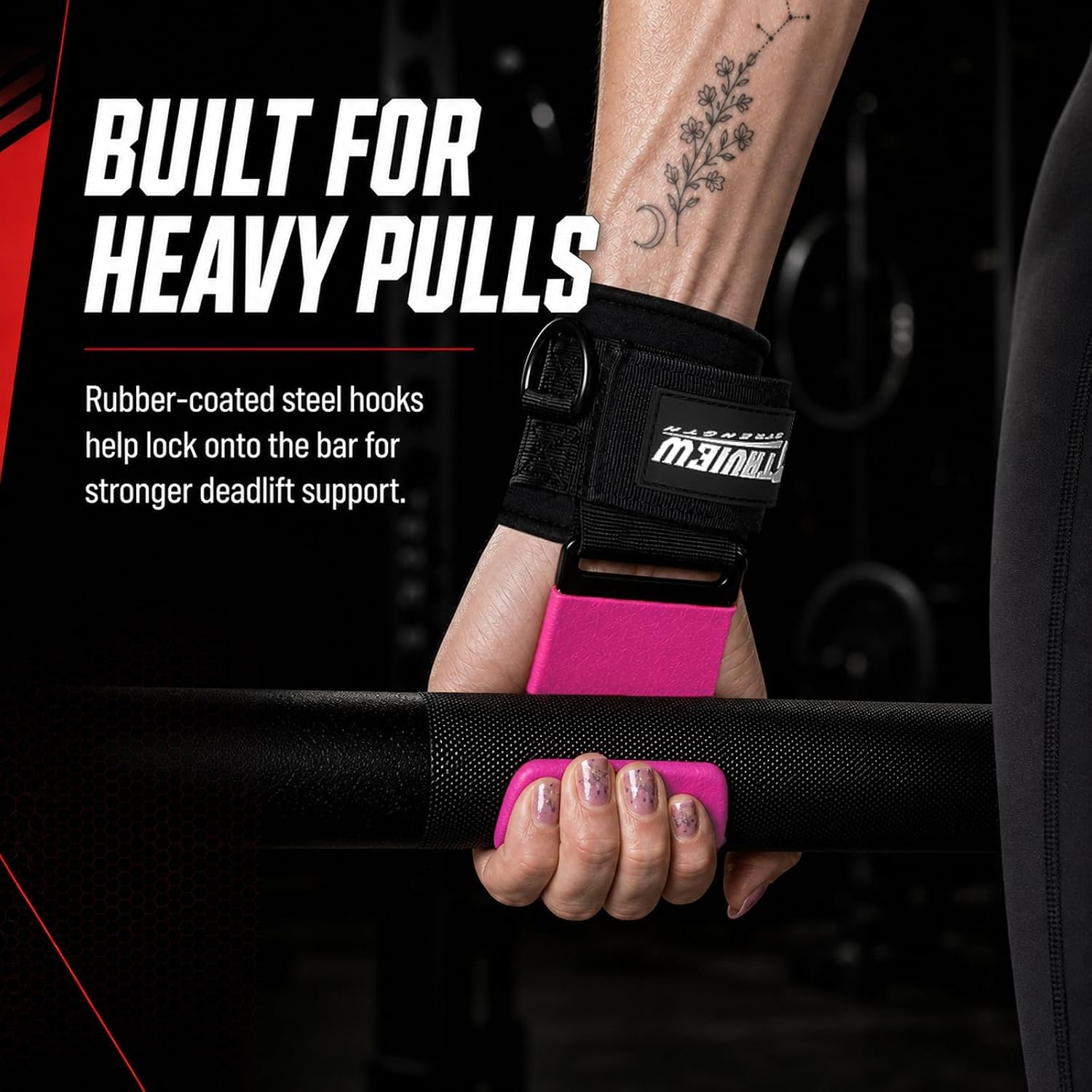image:imageWeight Lifting Hooks with DRing Gym Hooks for Cable amp DeadliftsPink