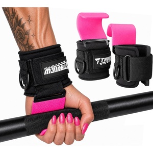 Weight Lifting Hooks with D-Ring, Gym Hooks for Cable & Deadlifts(Pink)