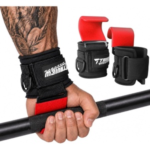 Weight Lifting Hooks with D-Ring, Gym Hooks for Cable & Deadlifts(Red)
