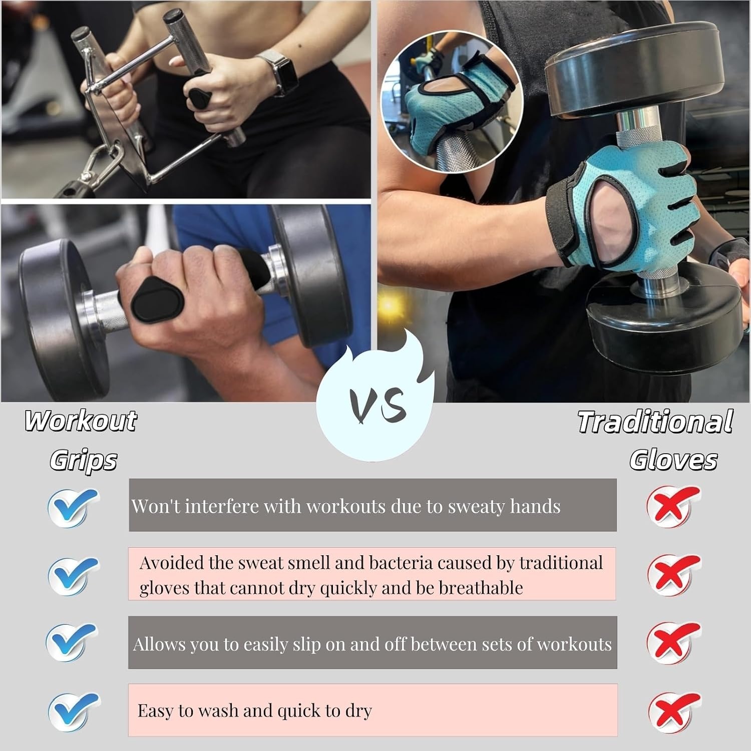 image:imageAntiSlip Workout Grips Ergonomic Alternative to Workout GlovesBlack