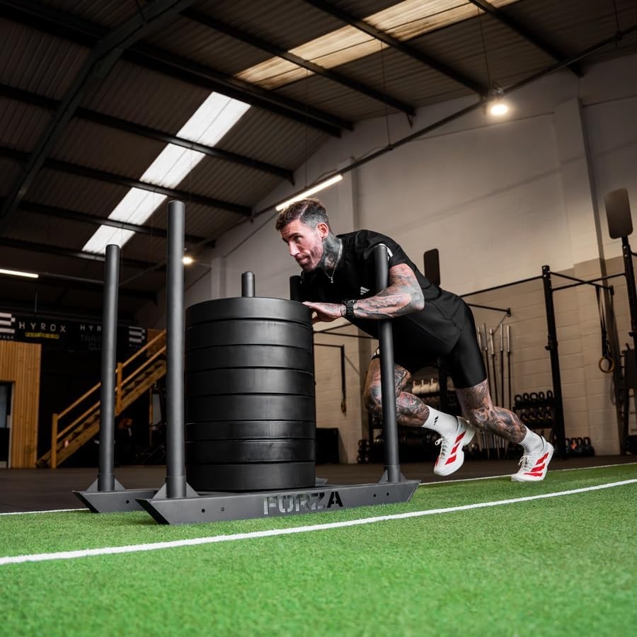 image:imageFORZA Competition Weight Sled HeavyDuty Steel Sled for Gym amp HYROX Training Removable Uprights with Optional DualHandle AttachmentWith Double Handle Attachment