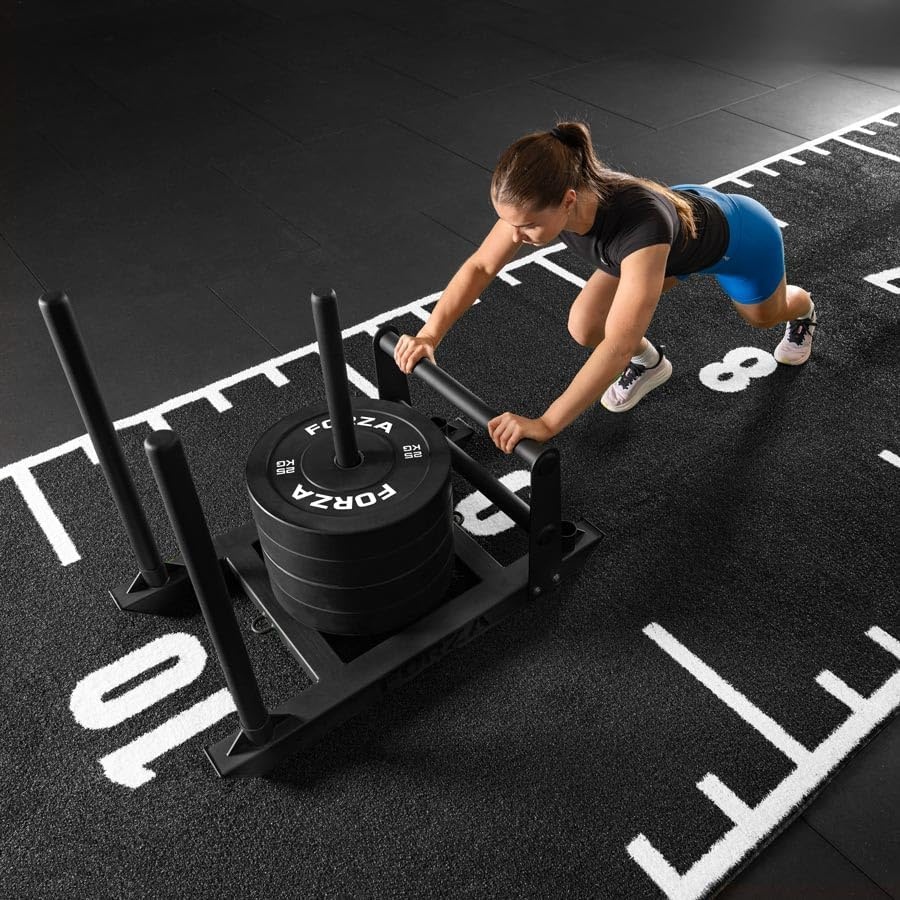 image:imageFORZA Competition Weight Sled HeavyDuty Steel Sled for Gym amp HYROX Training Removable Uprights with Optional DualHandle AttachmentWith Double Handle Attachment