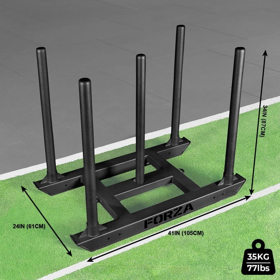 image:imageFORZA Competition Weight Sled HeavyDuty Steel Sled for Gym amp HYROX Training Removable Uprights with Optional DualHandle AttachmentWith Double Handle Attachment