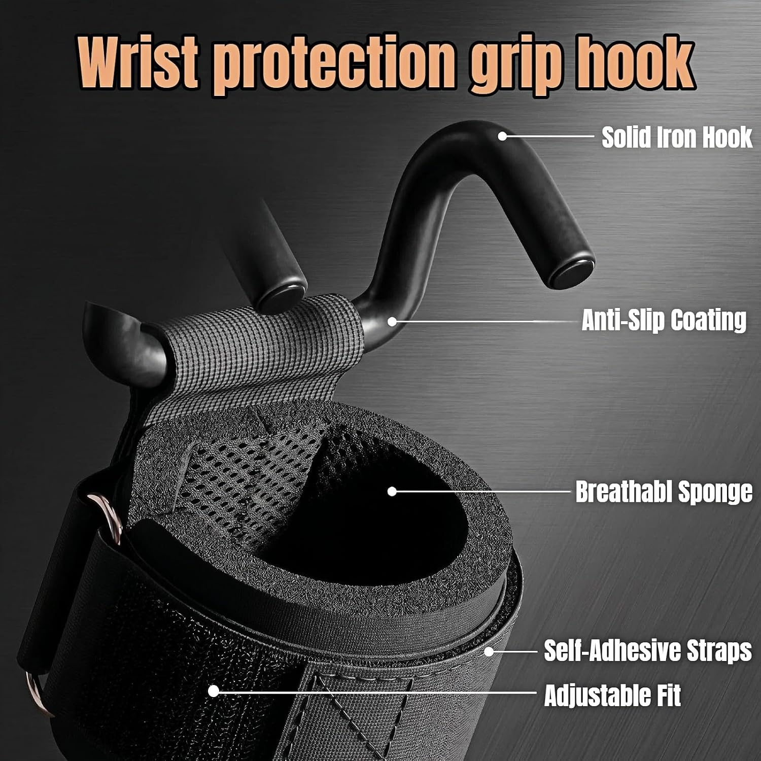 image:imagePull Up Assist Hooks 1 Pair 330 LB Heavy Duty Lifting Wrist Straps Metal Hooks with Adjustable Nylon Strap for Deadlift ChinUp Strength Training Men and Women