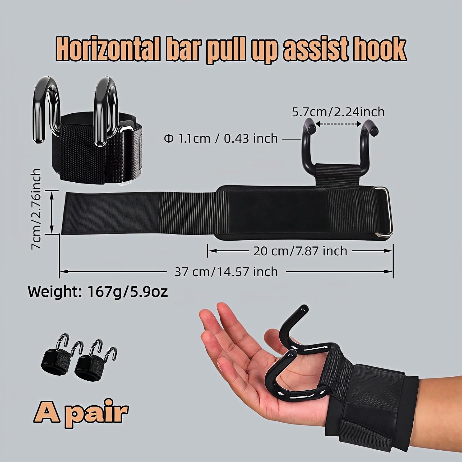 image:imagePull Up Assist Hooks 1 Pair 330 LB Heavy Duty Lifting Wrist Straps Metal Hooks with Adjustable Nylon Strap for Deadlift ChinUp Strength Training Men and Women