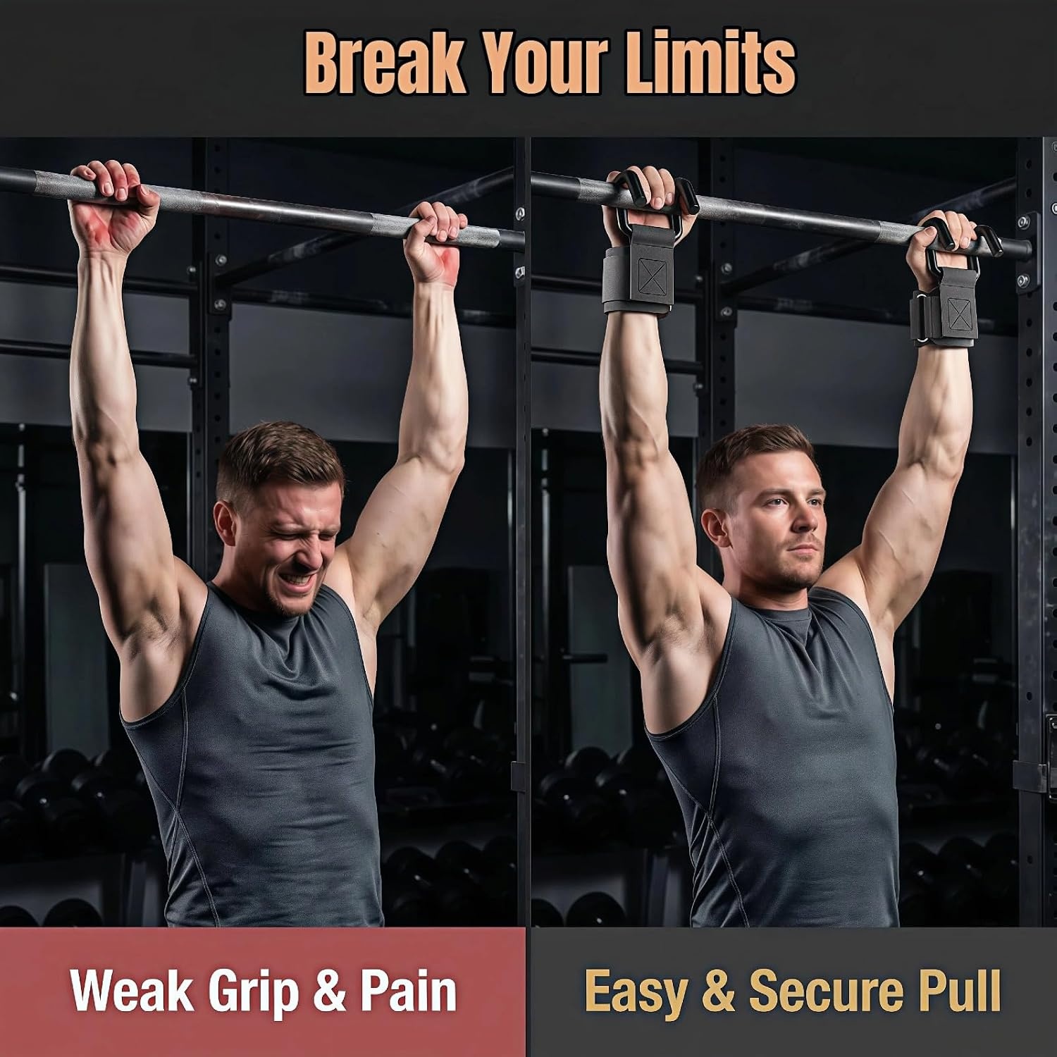 image:imagePull Up Assist Hooks 1 Pair 330 LB Heavy Duty Lifting Wrist Straps Metal Hooks with Adjustable Nylon Strap for Deadlift ChinUp Strength Training Men and Women