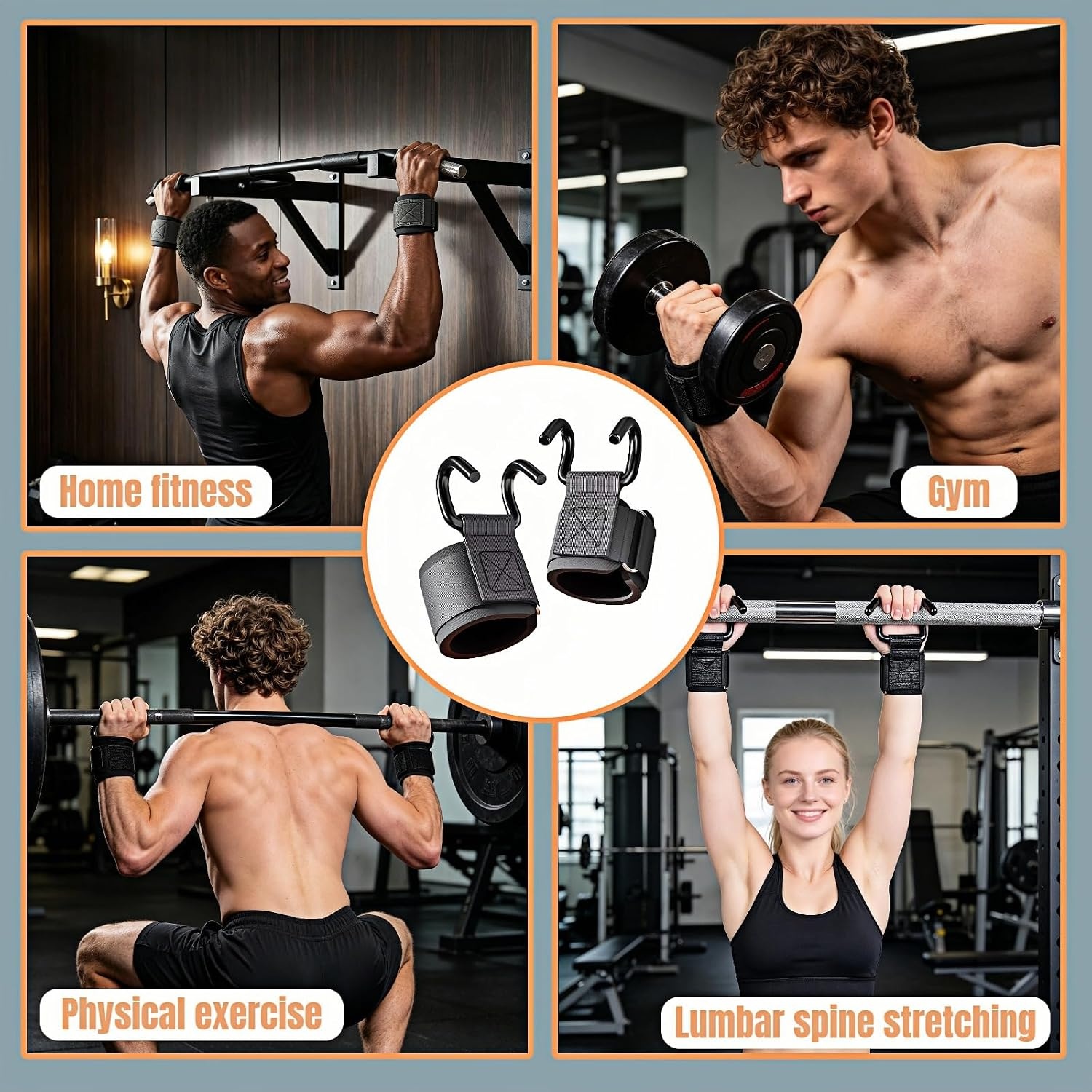 image:imagePull Up Assist Hooks 1 Pair 330 LB Heavy Duty Lifting Wrist Straps Metal Hooks with Adjustable Nylon Strap for Deadlift ChinUp Strength Training Men and Women