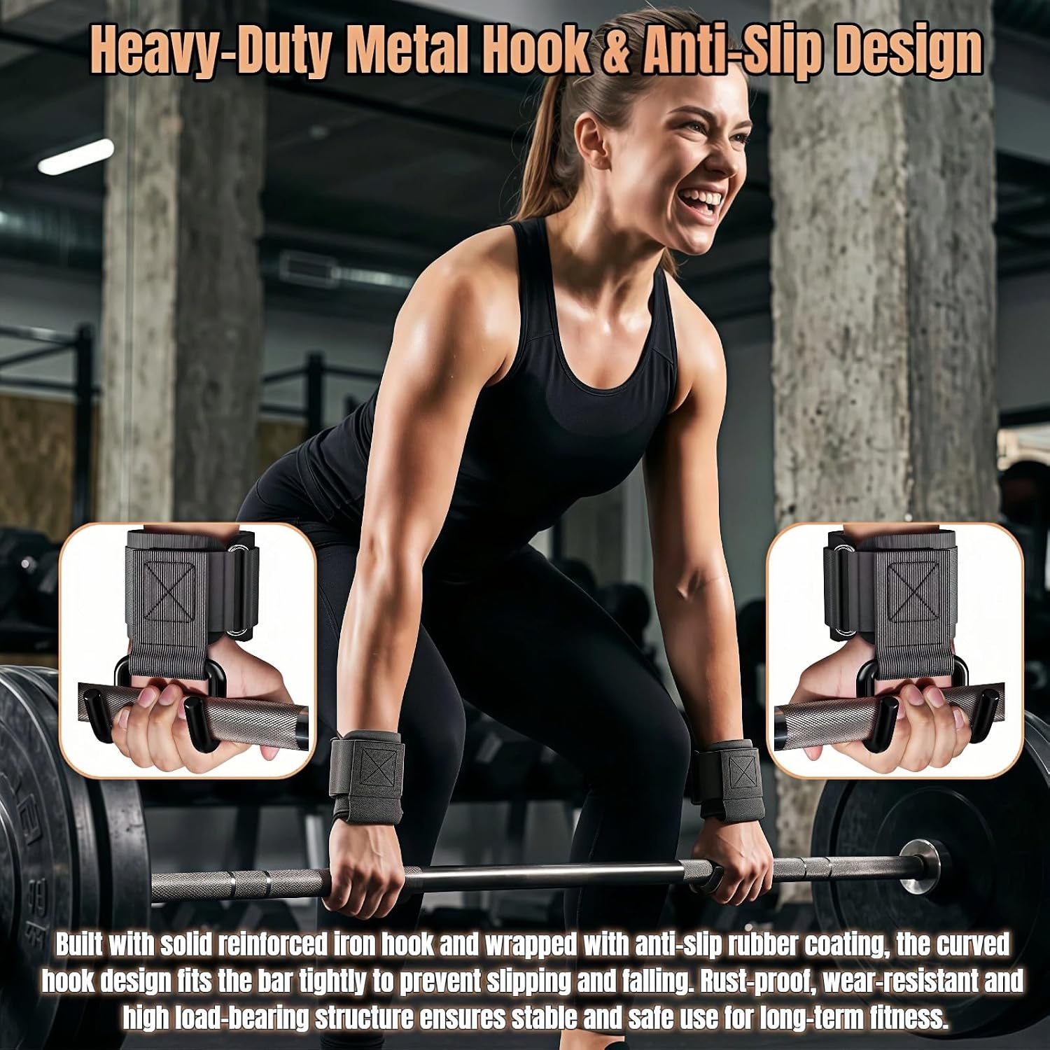 image:imagePull Up Assist Hooks 1 Pair 330 LB Heavy Duty Lifting Wrist Straps Metal Hooks with Adjustable Nylon Strap for Deadlift ChinUp Strength Training Men and Women
