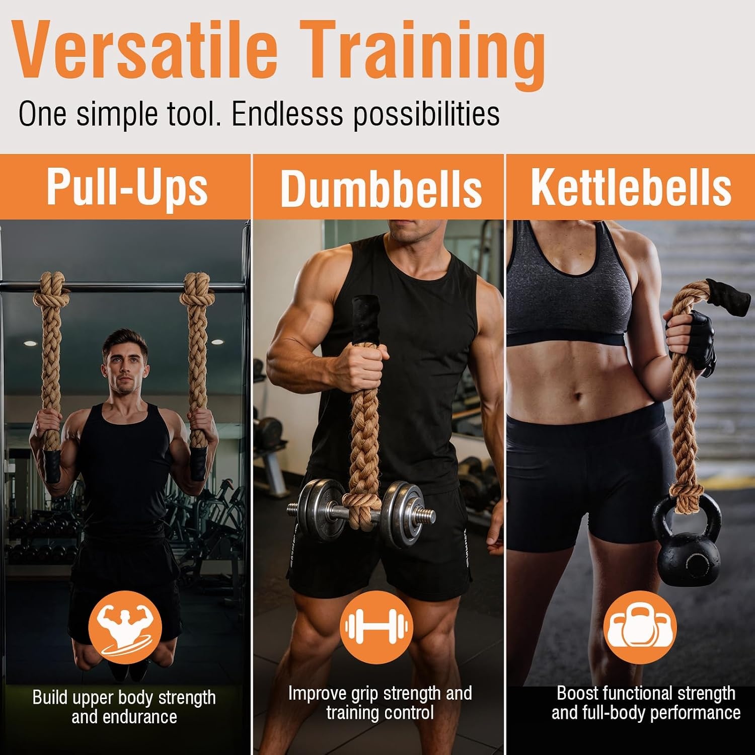 image:imageRope Grips for Pull Ups Heavy Duty 2inch Thick Grip Strength Training