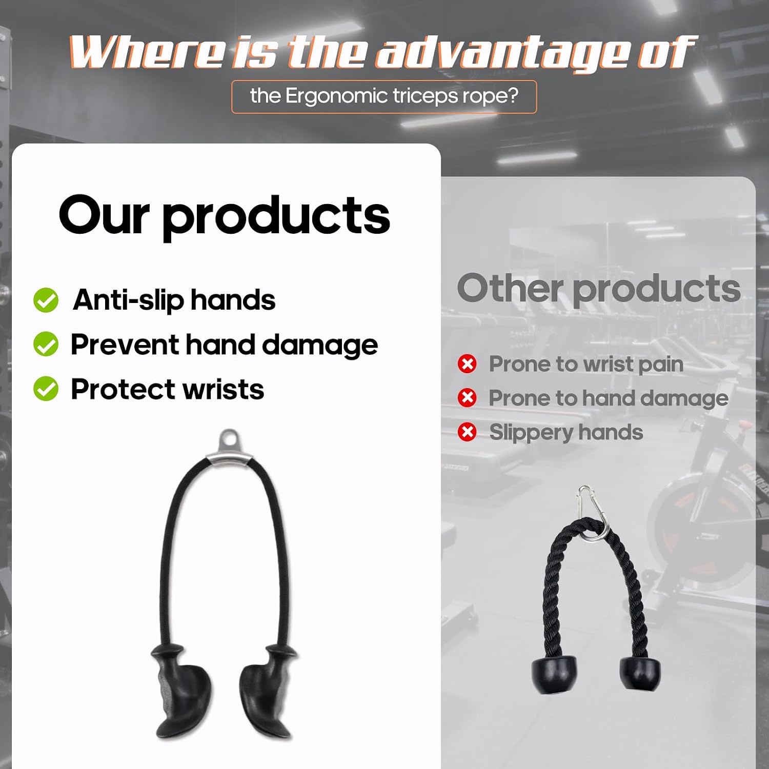 image:imageTricep Rope Pull Down Attachment with Ergonomic HandlesTriceps Rope for Cable Machine Pulley SystemHome Gym AccessoriesBlack