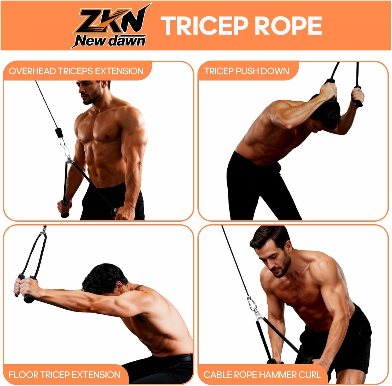 image:imageTricep Rope Pull Down Attachment with Ergonomic HandlesTriceps Rope for Cable Machine Pulley SystemHome Gym AccessoriesBlack