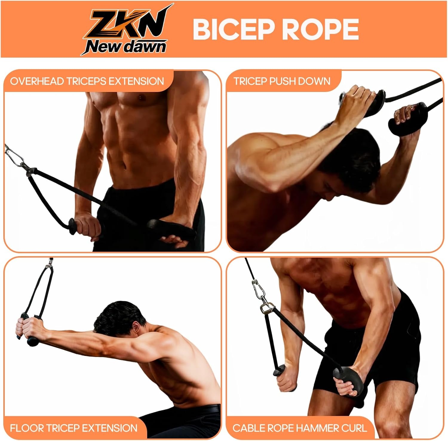 image:imageTricep Rope Pull Down Attachment with Ergonomic HandlesTriceps Rope for Cable Machine Pulley SystemHome Gym AccessoriesDark