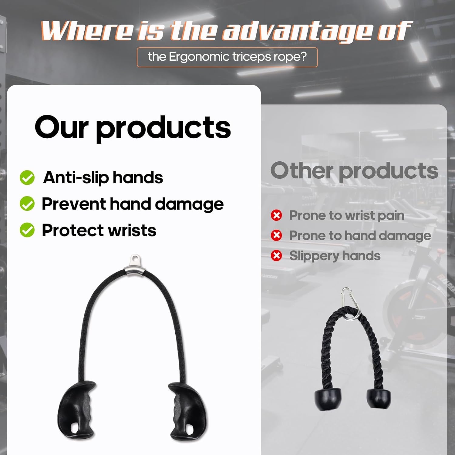 image:imageTricep Rope Pull Down Attachment with Ergonomic HandlesTriceps Rope for Cable Machine Pulley SystemHome Gym AccessoriesDark