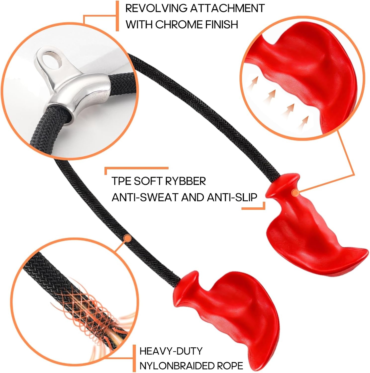 image:imageTricep Rope Pull Down Attachment with Ergonomic HandlesTriceps Rope for Cable Machine Pulley SystemHome Gym AccessoriesRed